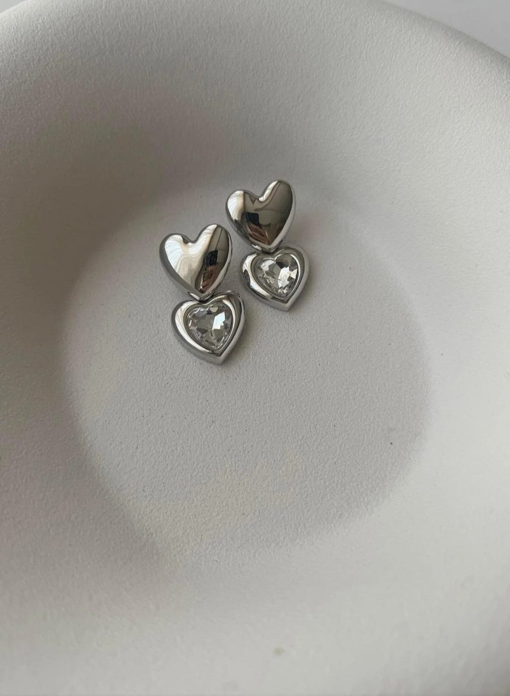 Silver Taşlı Kalp Küpe